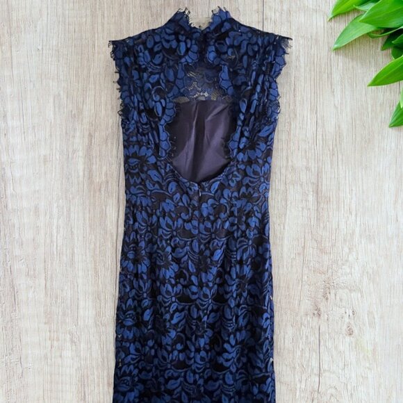 ELIZA J Blue Lace Cutout Back Illusion Mock Sleeveless Gown Prom Formal Dress 10 - Picture 6 of 9